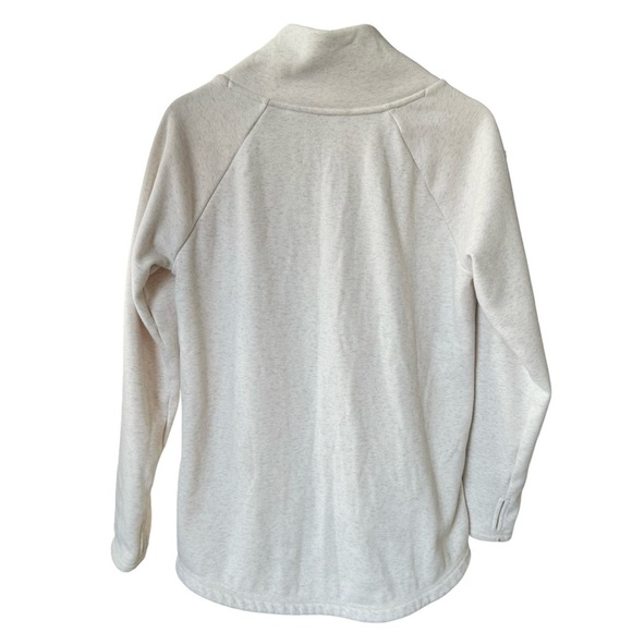 Athleta Cozy Karma Asymmetrical Mock Neck Funnel pullover Fleece Small Oatmeal - Picture 2 of 9